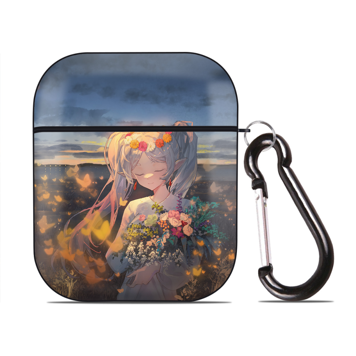 （画像用） 葬送のフリーレン Frieren AirPods 第2世代保護ケース ハードシェル ブラック 耐衝撃・防指紋・カラビナ付き