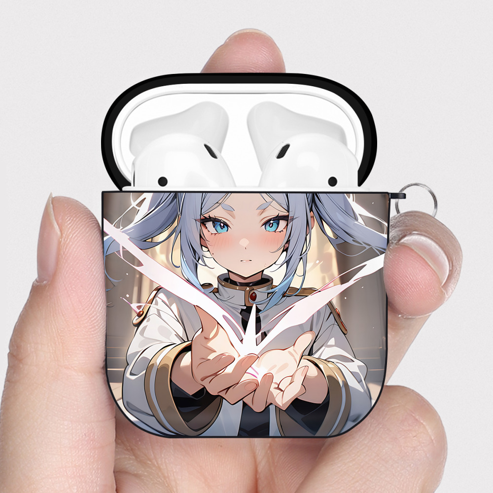 （画像用） 葬送のフリーレン Frieren AirPods 第2世代保護ケース ハードシェル ブラック 耐衝撃・防指紋・カラビナ付き