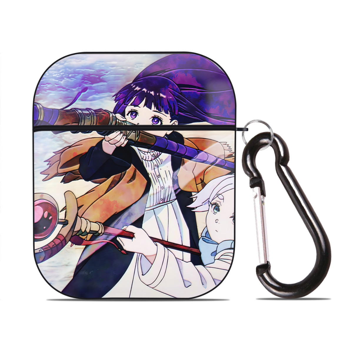 （画像用） 葬送のフリーレン Frieren AirPods 第2世代保護ケース ハードシェル ブラック 耐衝撃・防指紋・カラビナ付き