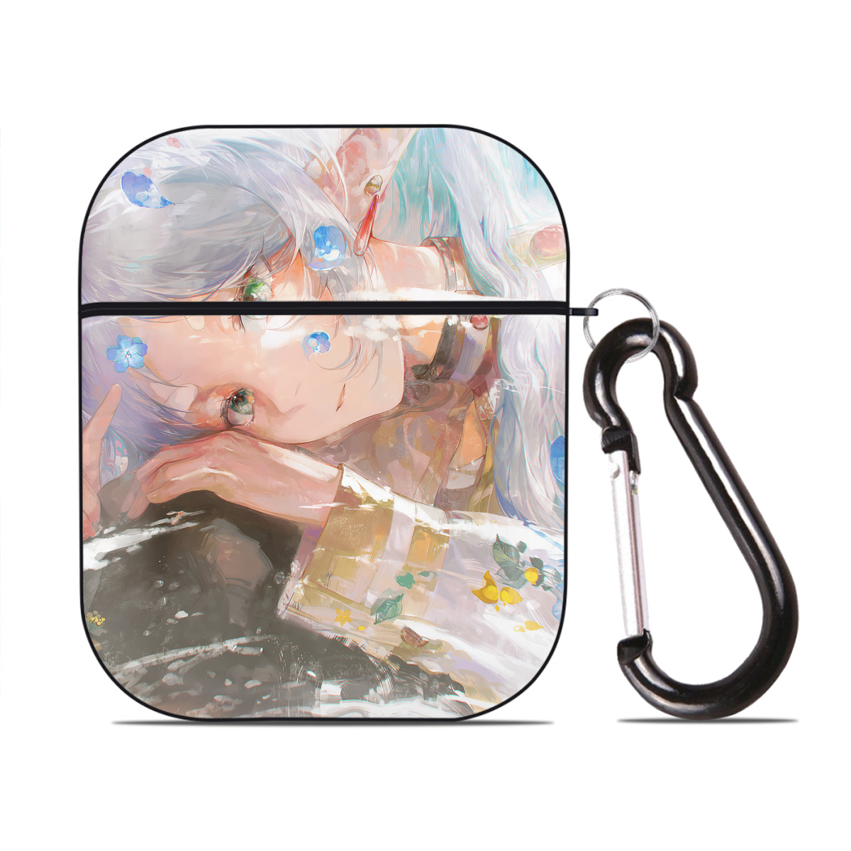 （画像用） 葬送のフリーレン Frieren AirPods 第2世代保護ケース ハードシェル ブラック 耐衝撃・防指紋・カラビナ付き