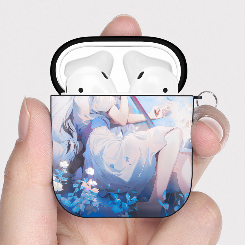 （画像用） 葬送のフリーレン Frieren AirPods 第2世代保護ケース ハードシェル ブラック 耐衝撃・防指紋・カラビナ付き
