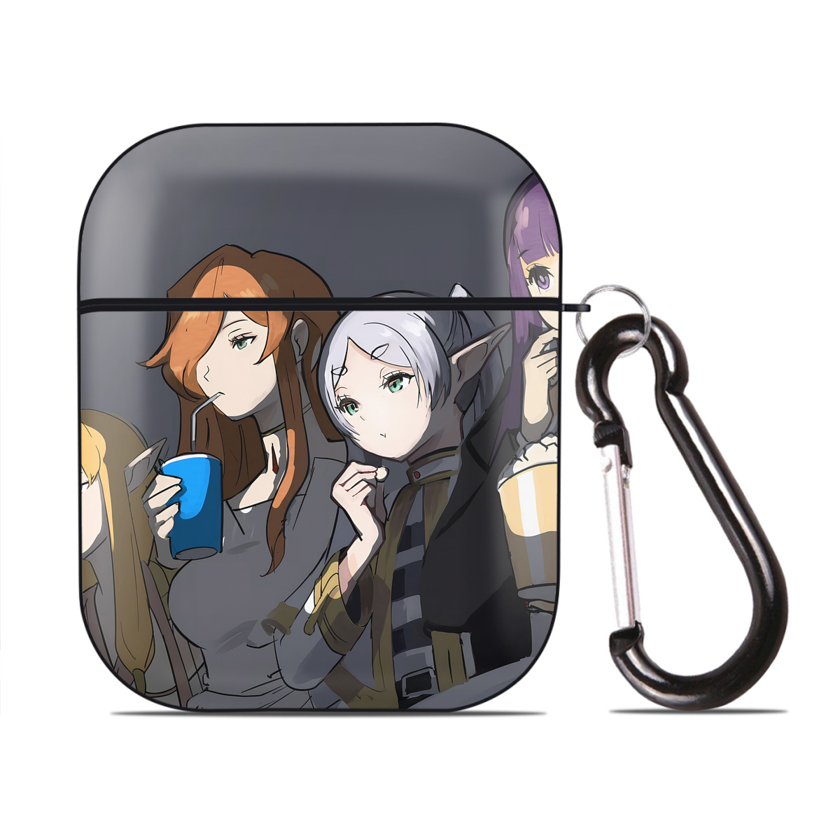 （画像用） 葬送のフリーレン Frieren AirPods 第2世代保護ケース ハードシェル ブラック 耐衝撃・防指紋・カラビナ付き