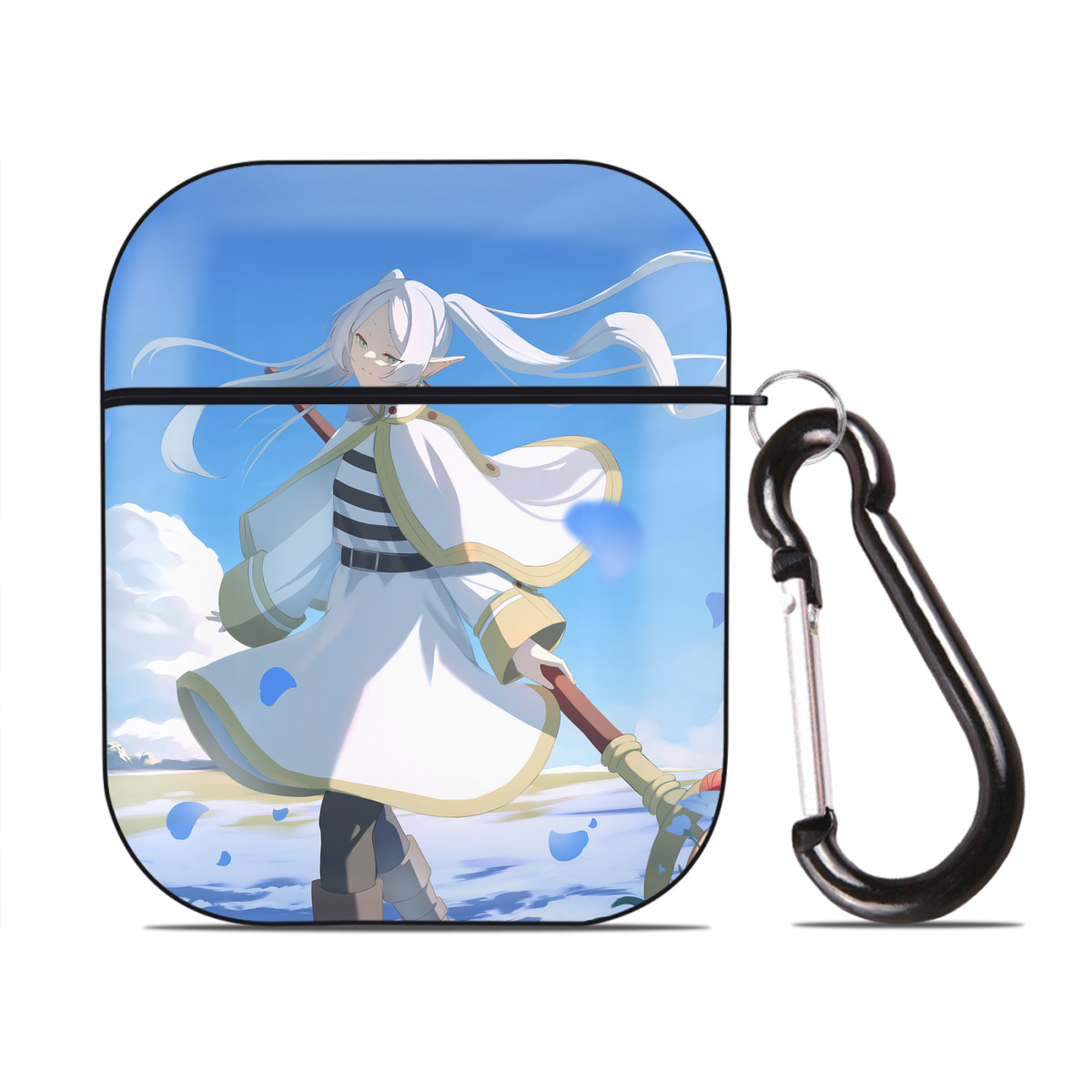 （画像用） 葬送のフリーレン Frieren AirPods 第2世代保護ケース ハードシェル ブラック 耐衝撃・防指紋・カラビナ付き