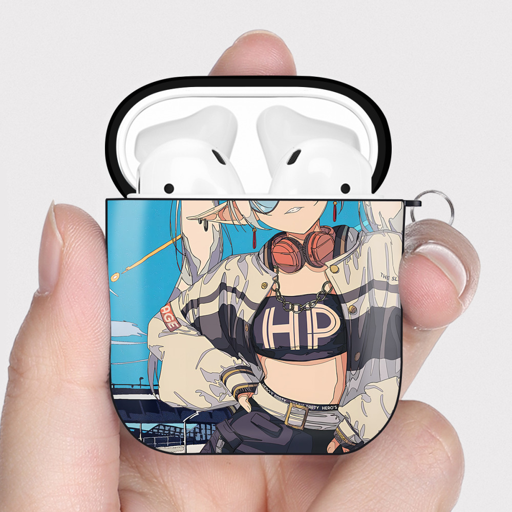 （画像用） 葬送のフリーレン Frieren AirPods 第2世代保護ケース ハードシェル ブラック 耐衝撃・防指紋・カラビナ付き