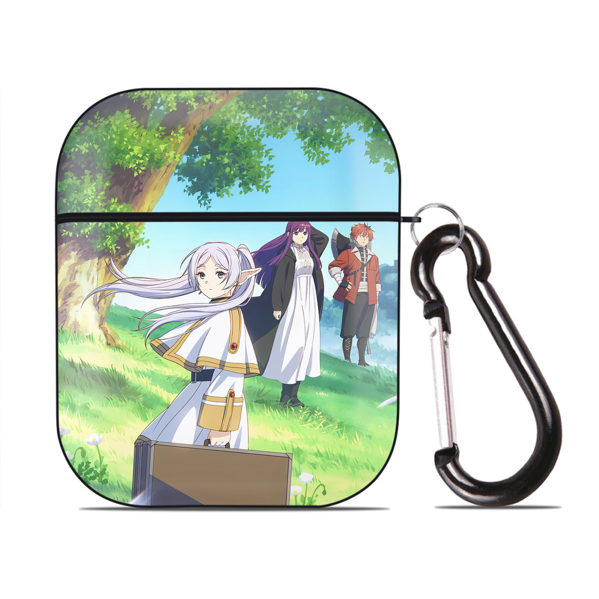 （画像用） 葬送のフリーレン Frieren AirPods 第2世代保護ケース ハードシェル ブラック 耐衝撃・防指紋・カラビナ付き