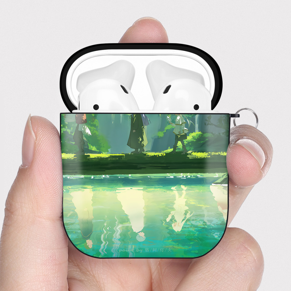 （画像用） 葬送のフリーレン Frieren AirPods 第2世代保護ケース ハードシェル ブラック 耐衝撃・防指紋・カラビナ付き