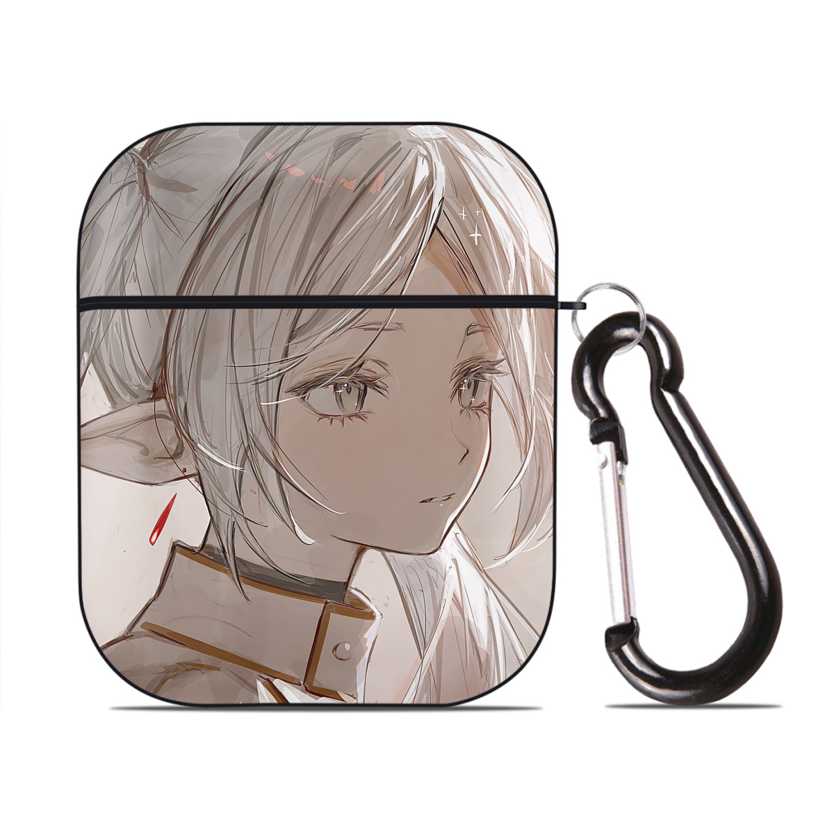 （画像用） 葬送のフリーレン Frieren AirPods 第2世代保護ケース ハードシェル ブラック 耐衝撃・防指紋・カラビナ付き
