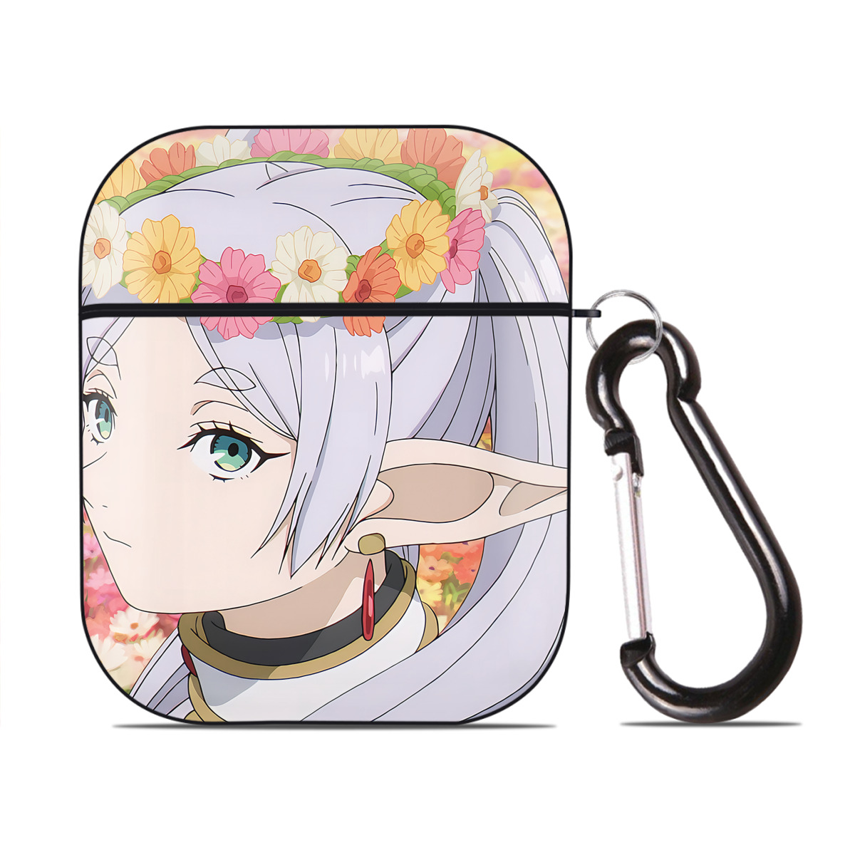 （画像用） 葬送のフリーレン Frieren AirPods 第2世代保護ケース ハードシェル ブラック 耐衝撃・防指紋・カラビナ付き