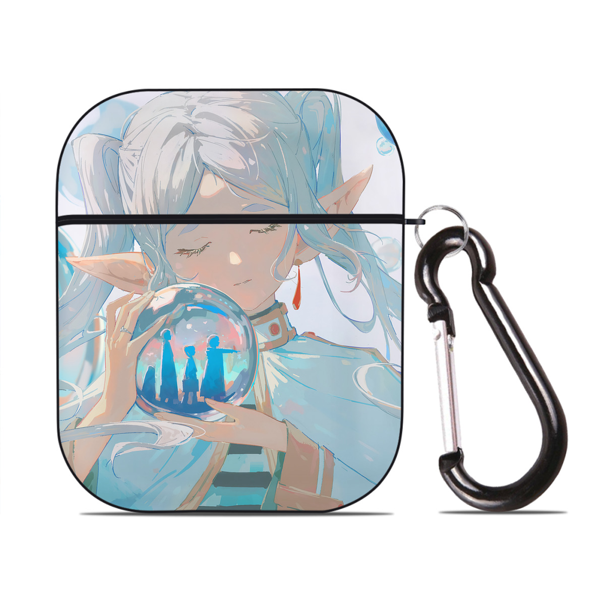 （画像用） 葬送のフリーレン Frieren AirPods 第2世代保護ケース ハードシェル ブラック 耐衝撃・防指紋・カラビナ付き