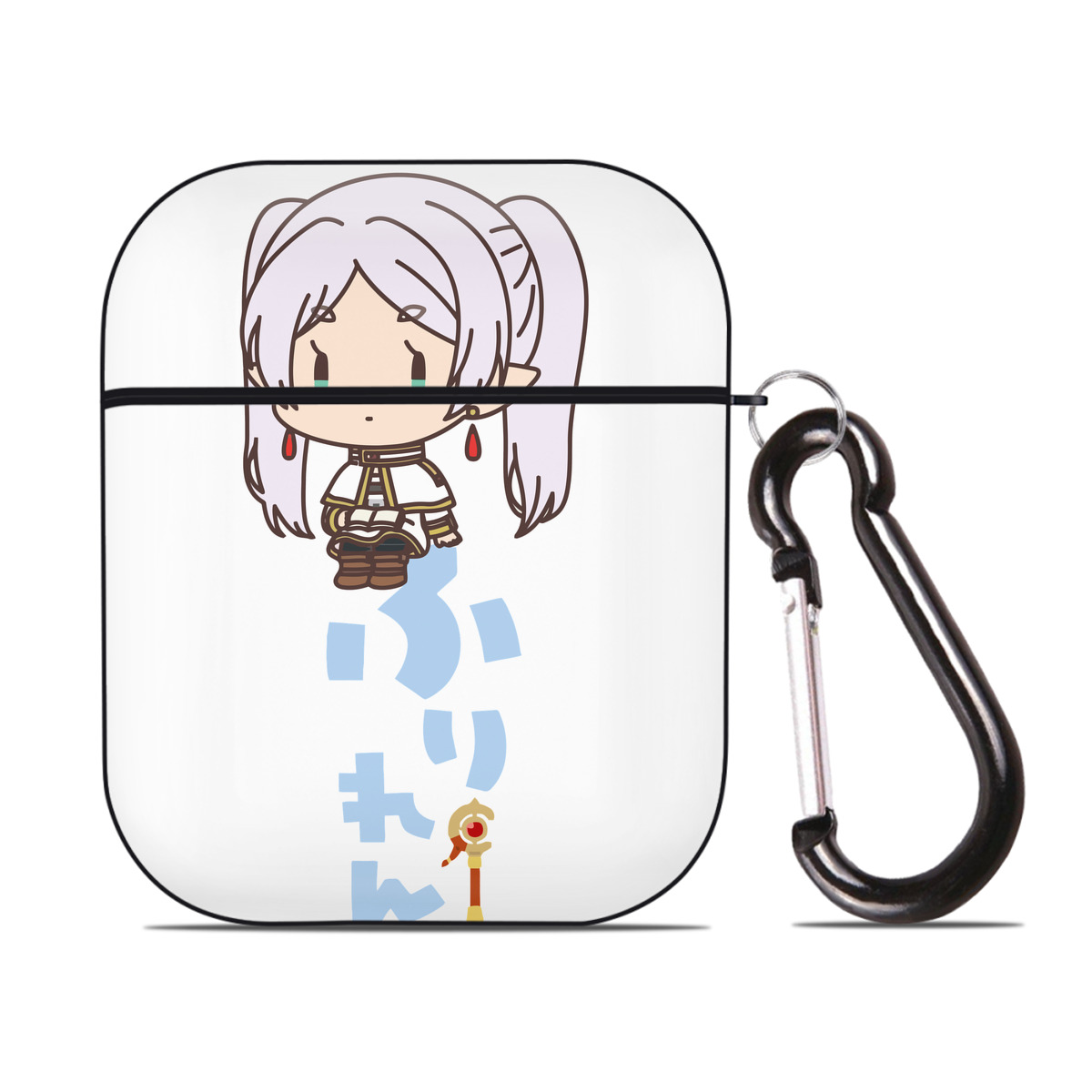 （画像用） 葬送のフリーレン Frieren AirPods 第2世代保護ケース ハードシェル ブラック 耐衝撃・防指紋・カラビナ付き