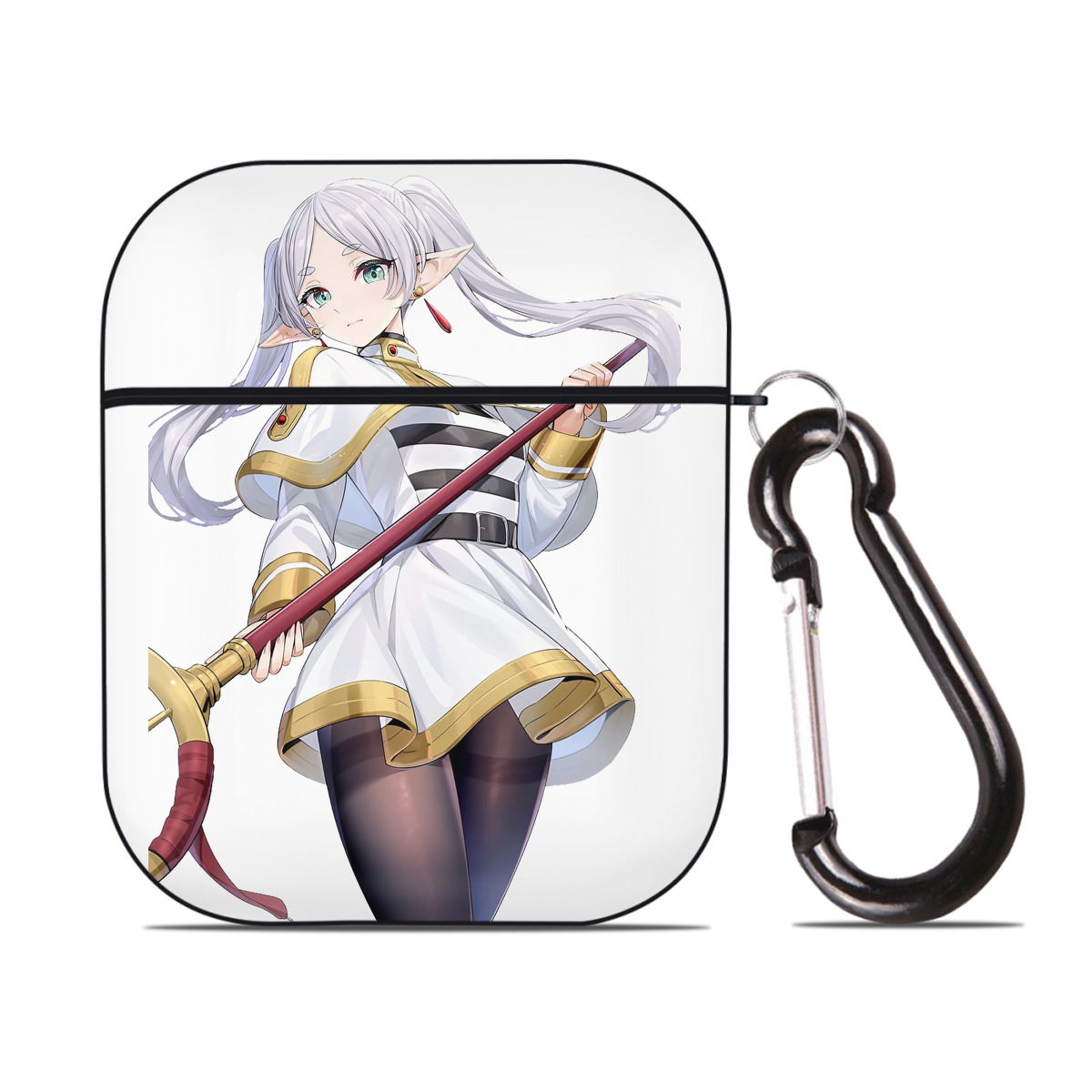 （画像用） 葬送のフリーレン Frieren AirPods 第2世代保護ケース ハードシェル ブラック 耐衝撃・防指紋・カラビナ付き