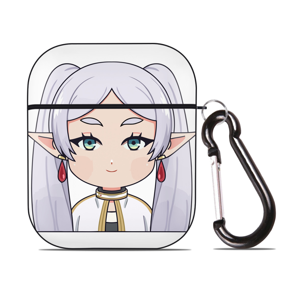 （画像用） 葬送のフリーレン Frieren AirPods 第2世代保護ケース ハードシェル ブラック 耐衝撃・防指紋・カラビナ付き