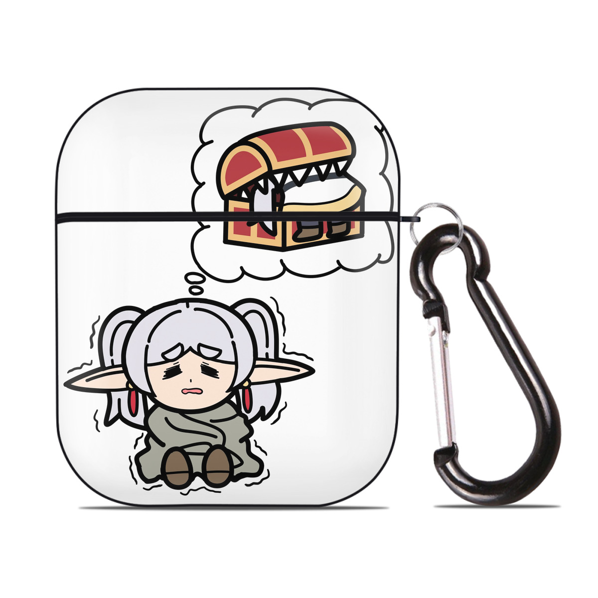 （画像用） 葬送のフリーレン Frieren AirPods 第2世代保護ケース ハードシェル ブラック 耐衝撃・防指紋・カラビナ付き