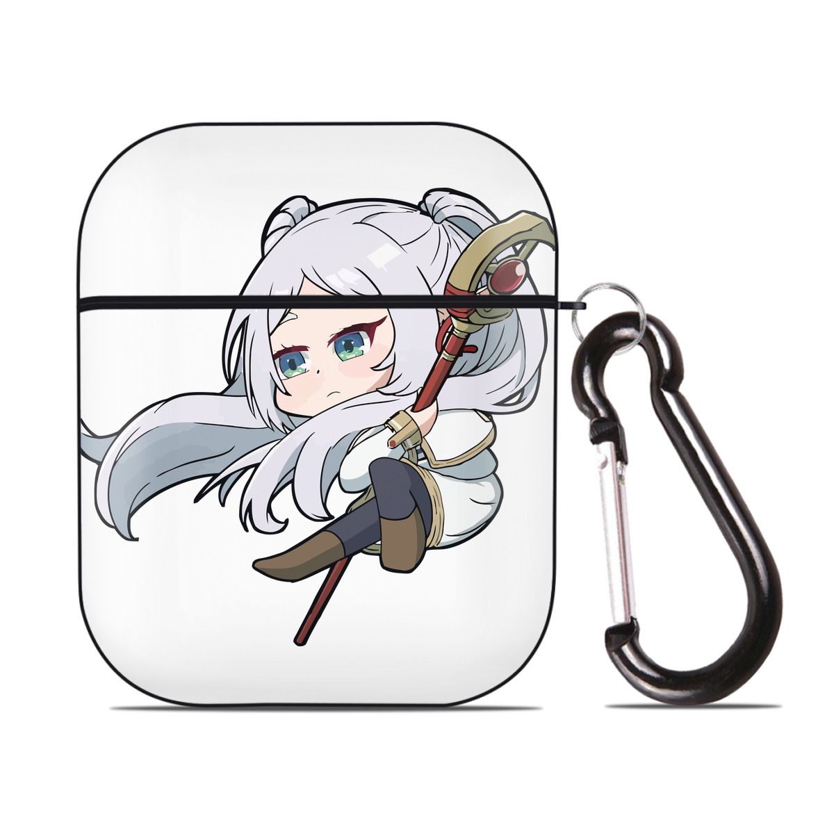 （画像用） 葬送のフリーレン Frieren AirPods 第2世代保護ケース ハードシェル ブラック 耐衝撃・防指紋・カラビナ付き