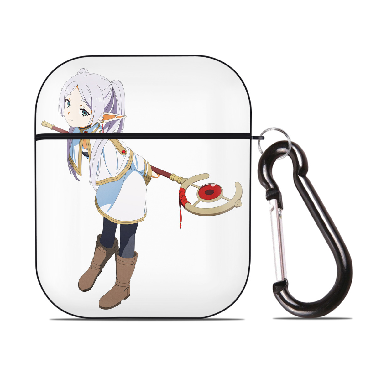 （画像用） 葬送のフリーレン Frieren AirPods 第2世代保護ケース ハードシェル ブラック 耐衝撃・防指紋・カラビナ付き