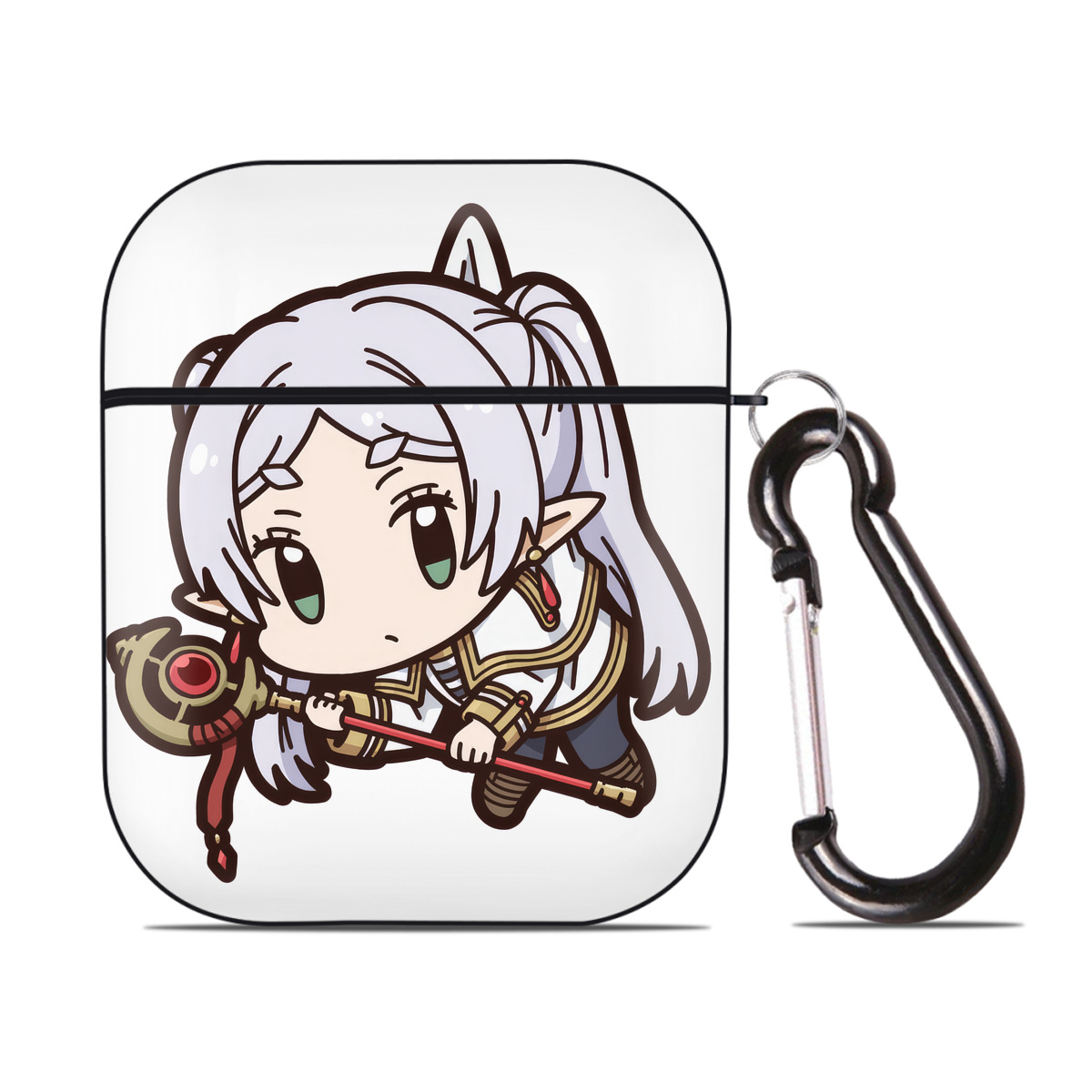 （画像用） 葬送のフリーレン Frieren AirPods 第2世代保護ケース ハードシェル ブラック 耐衝撃・防指紋・カラビナ付き