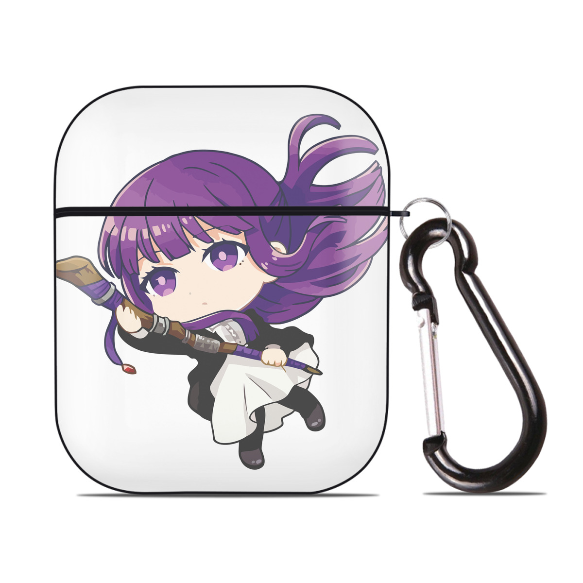 （画像用） 葬送のフリーレン Frieren AirPods 第2世代保護ケース ハードシェル ブラック 耐衝撃・防指紋・カラビナ付き