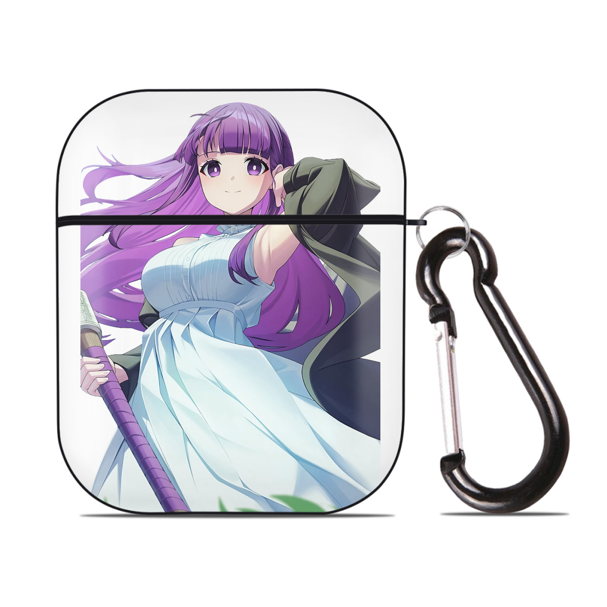（画像用） 葬送のフリーレン Frieren AirPods 第2世代保護ケース ハードシェル ブラック 耐衝撃・防指紋・カラビナ付き