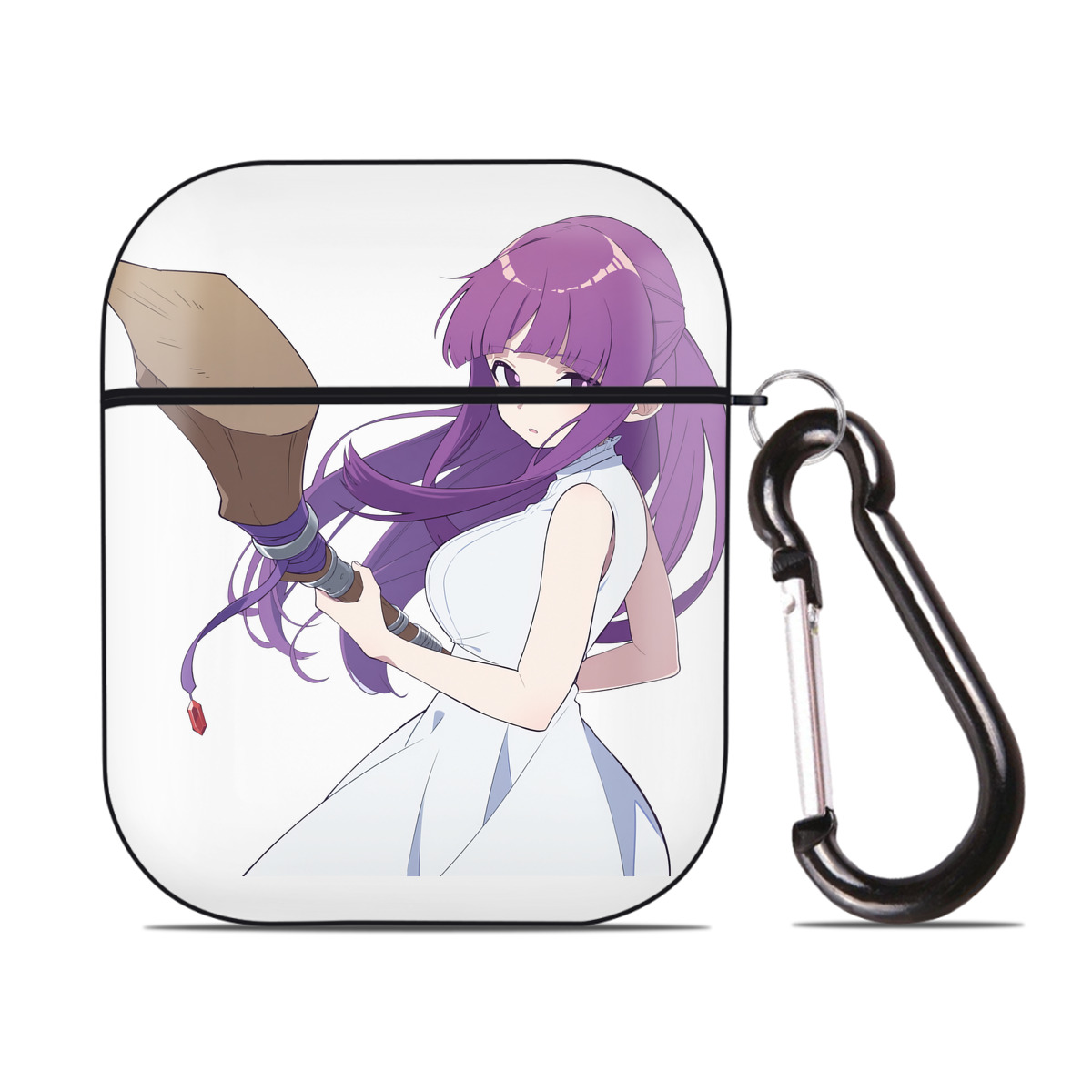 （画像用） 葬送のフリーレン Frieren AirPods 第2世代保護ケース ハードシェル ブラック 耐衝撃・防指紋・カラビナ付き