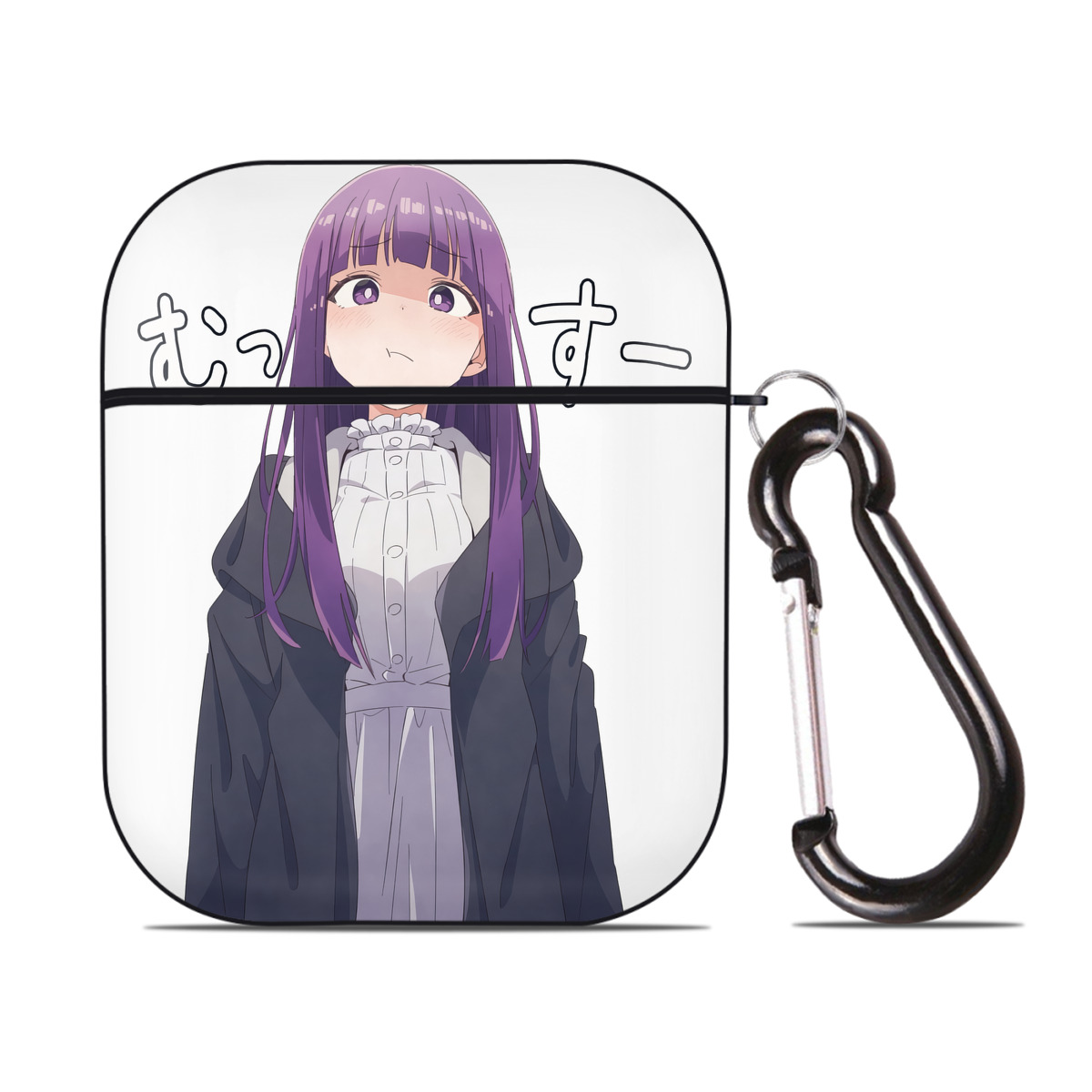 （画像用） 葬送のフリーレン Frieren AirPods 第2世代保護ケース ハードシェル ブラック 耐衝撃・防指紋・カラビナ付き