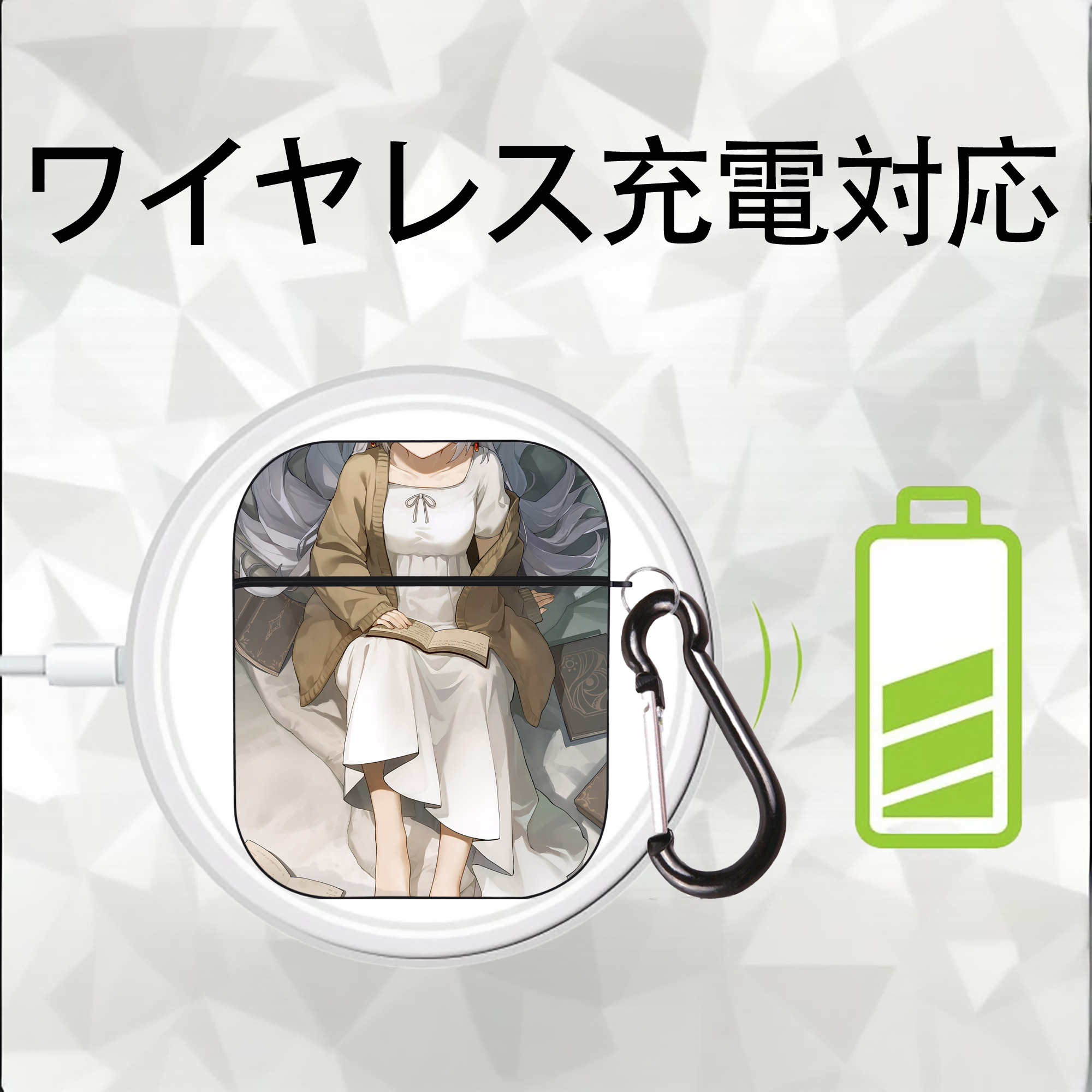 葬送のフリーレン Frieren AirPods 第2世代保護ケース ハードシェル ブラック 耐衝撃・防指紋・カラビナ付き