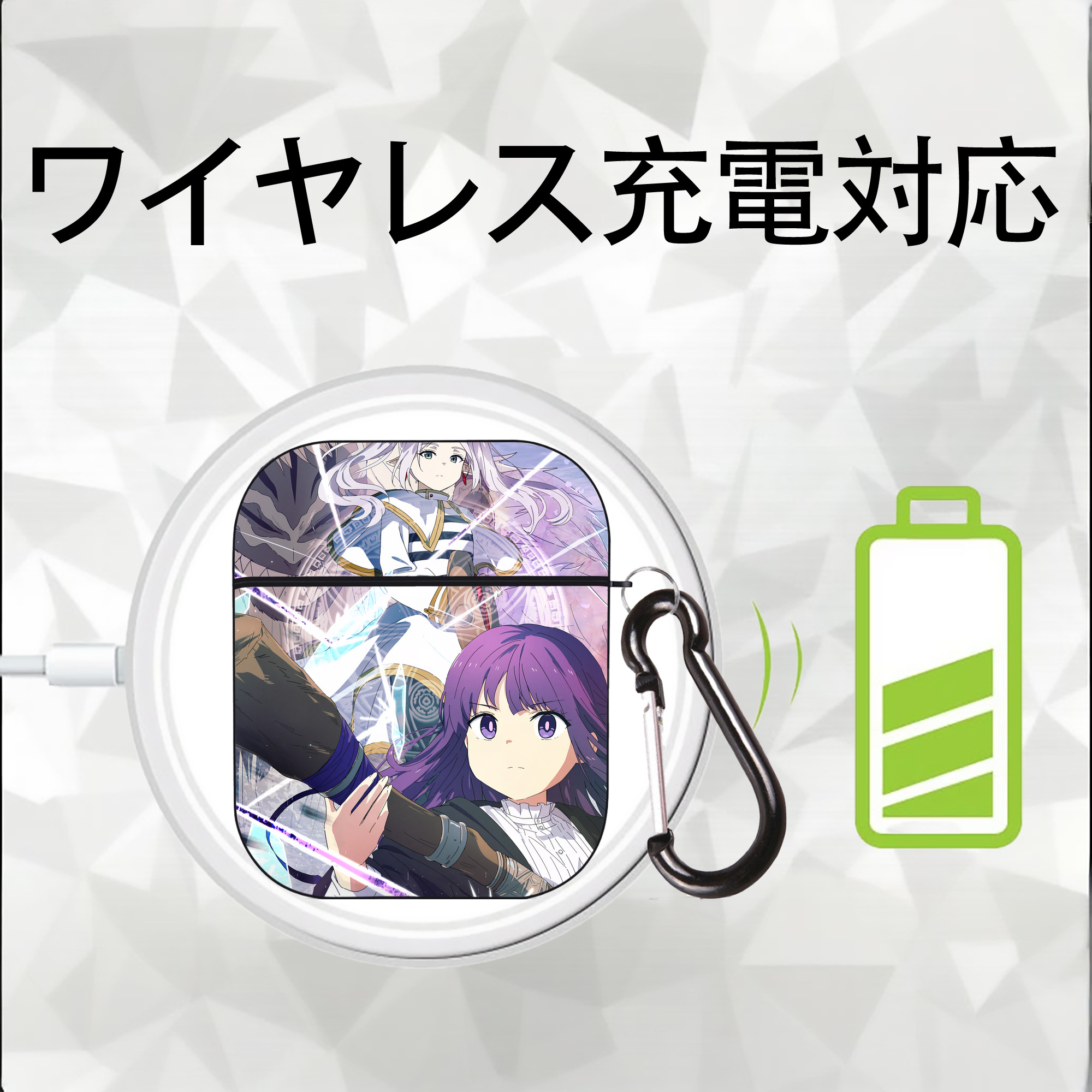 葬送のフリーレン Frieren AirPods 第2世代保護ケース ハードシェル ブラック 耐衝撃・防指紋・カラビナ付き
