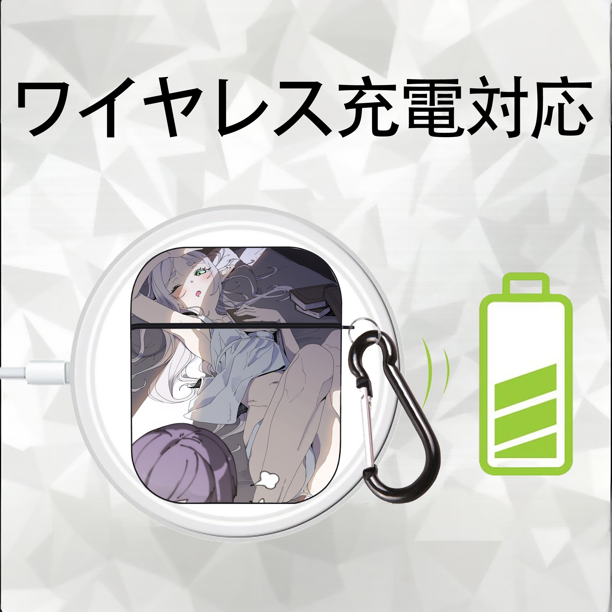 葬送のフリーレン Frieren AirPods 第2世代保護ケース ハードシェル ブラック 耐衝撃・防指紋・カラビナ付き