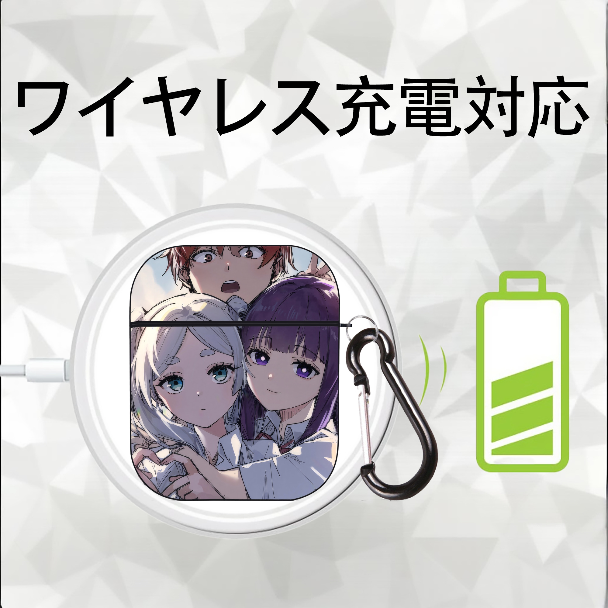 葬送のフリーレン Frieren AirPods 第2世代保護ケース ハードシェル ブラック 耐衝撃・防指紋・カラビナ付き