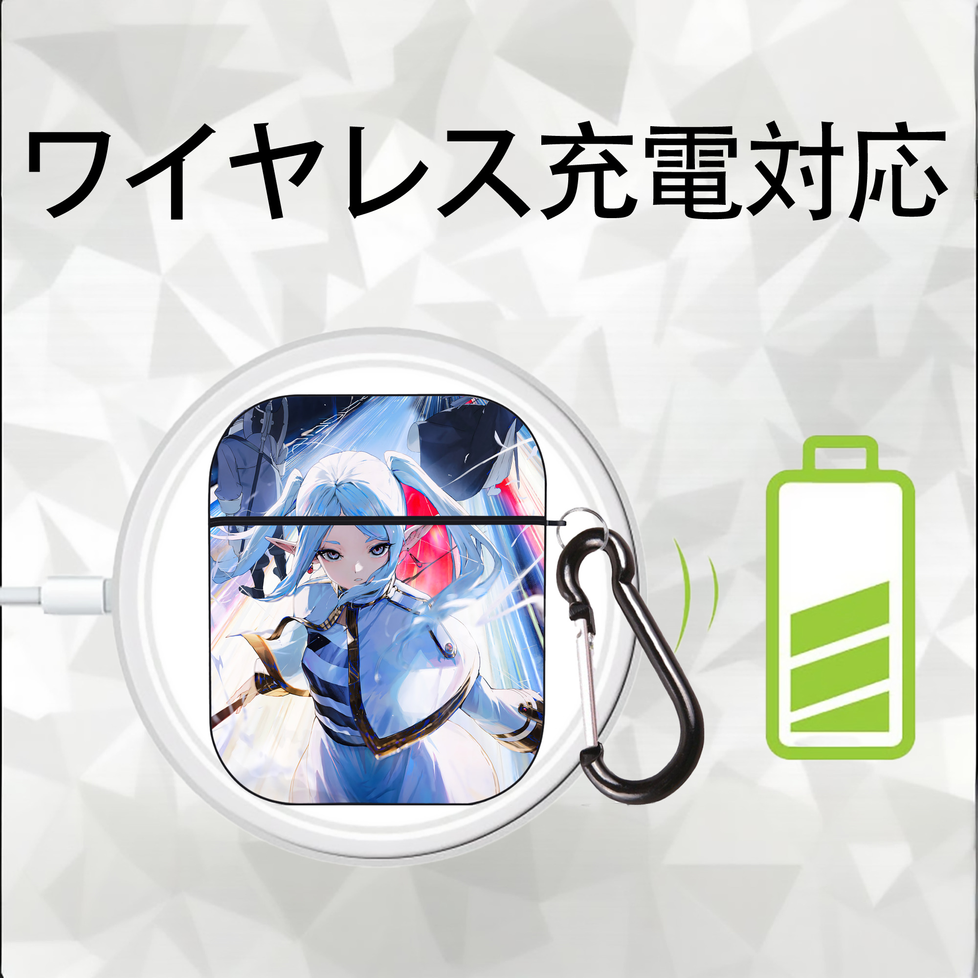 葬送のフリーレン Frieren AirPods 第2世代保護ケース ハードシェル ブラック 耐衝撃・防指紋・カラビナ付き