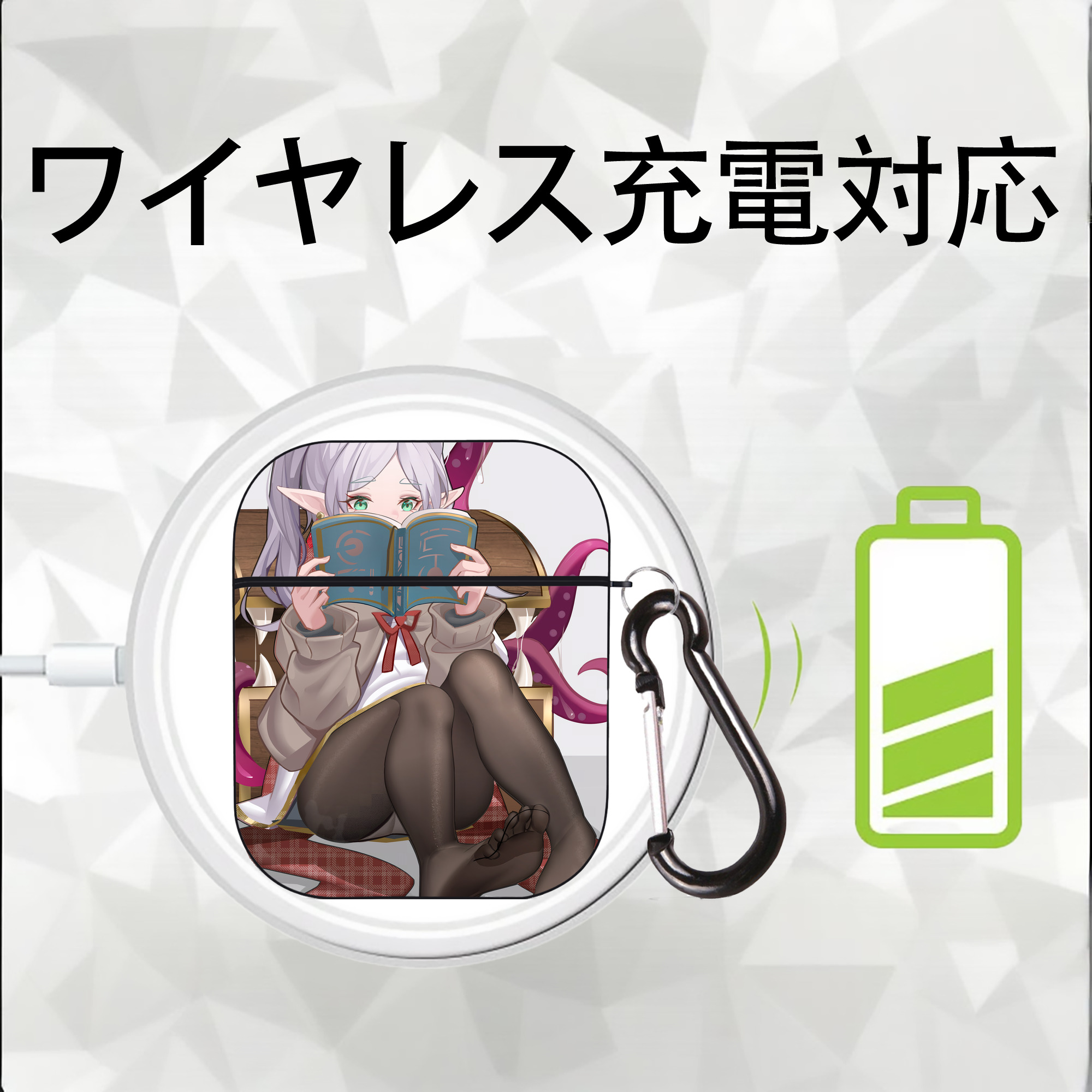 葬送のフリーレン Frieren AirPods 第2世代保護ケース ハードシェル ブラック 耐衝撃・防指紋・カラビナ付き