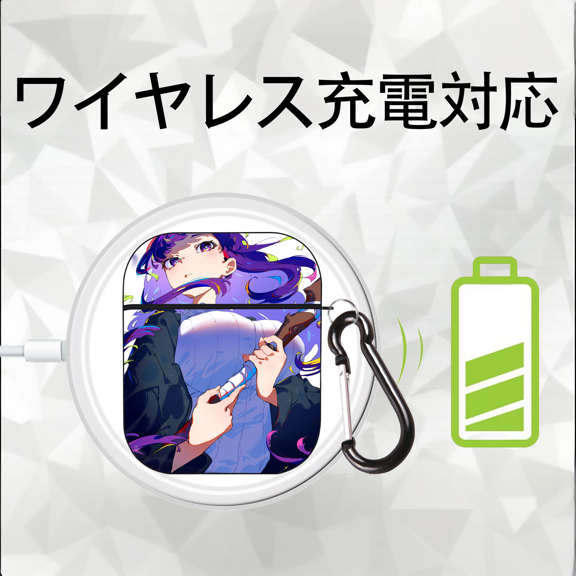葬送のフリーレン Frieren AirPods 第2世代保護ケース ハードシェル ブラック 耐衝撃・防指紋・カラビナ付き