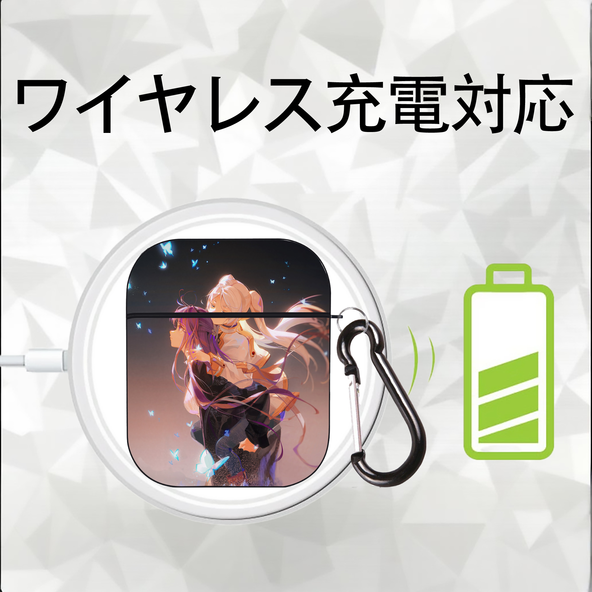 葬送のフリーレン Frieren AirPods 第2世代保護ケース ハードシェル ブラック 耐衝撃・防指紋・カラビナ付き