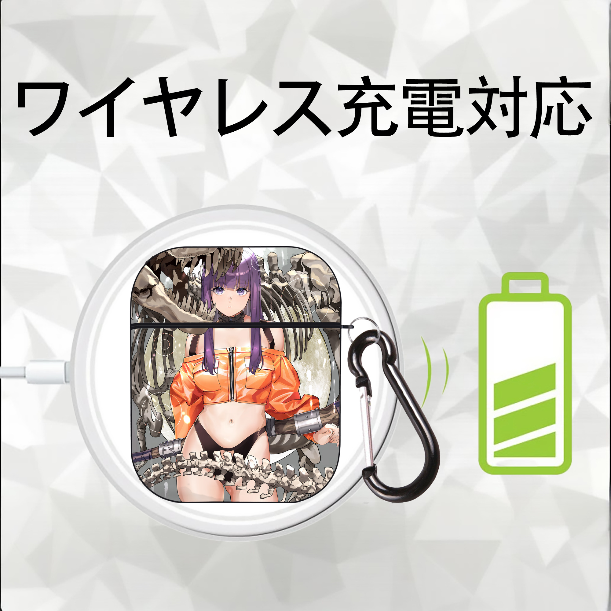 葬送のフリーレン Frieren AirPods 第2世代保護ケース ハードシェル ブラック 耐衝撃・防指紋・カラビナ付き