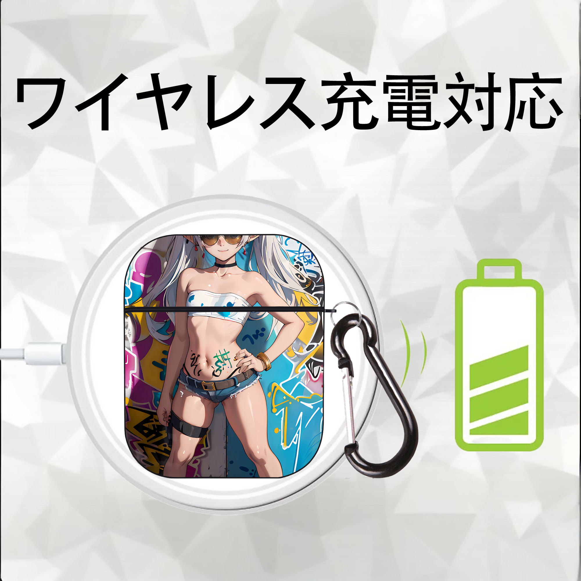 葬送のフリーレン Frieren AirPods 第2世代保護ケース ハードシェル ブラック 耐衝撃・防指紋・カラビナ付き