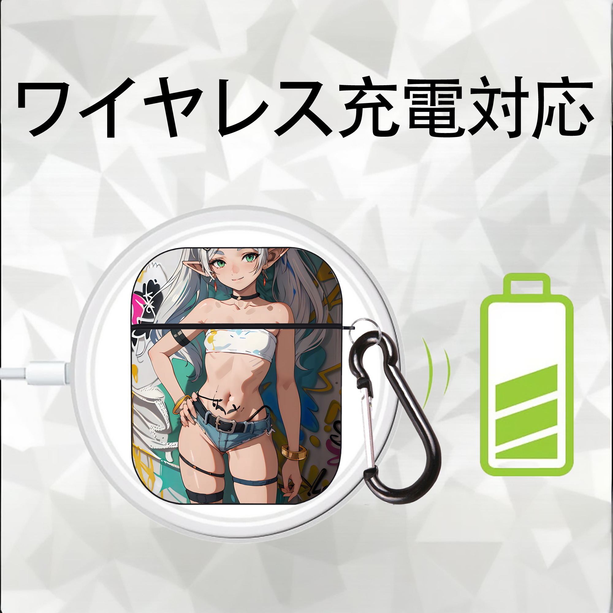 葬送のフリーレン Frieren AirPods 第2世代保護ケース ハードシェル ブラック 耐衝撃・防指紋・カラビナ付き