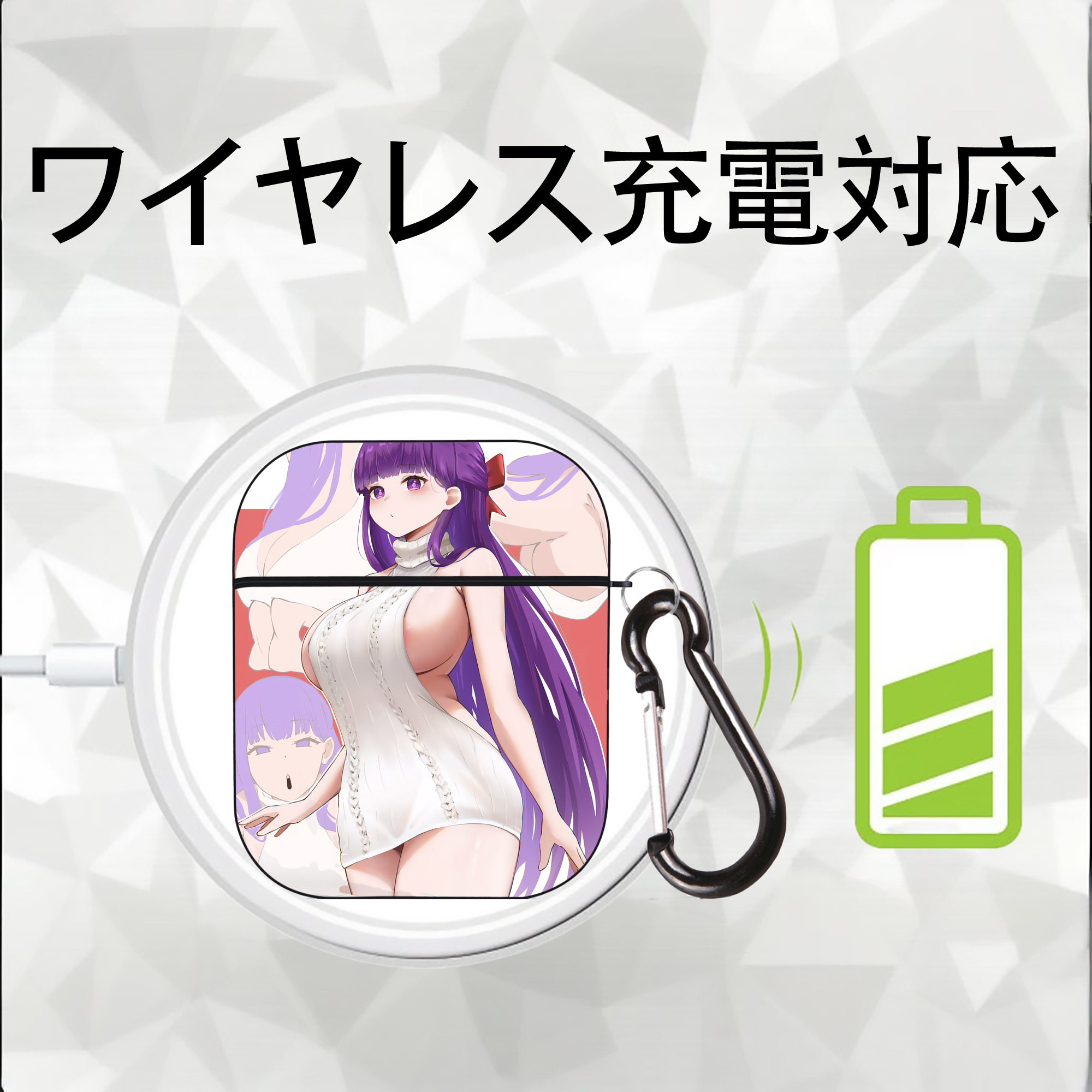 葬送のフリーレン Frieren AirPods 第2世代保護ケース ハードシェル ブラック 耐衝撃・防指紋・カラビナ付き