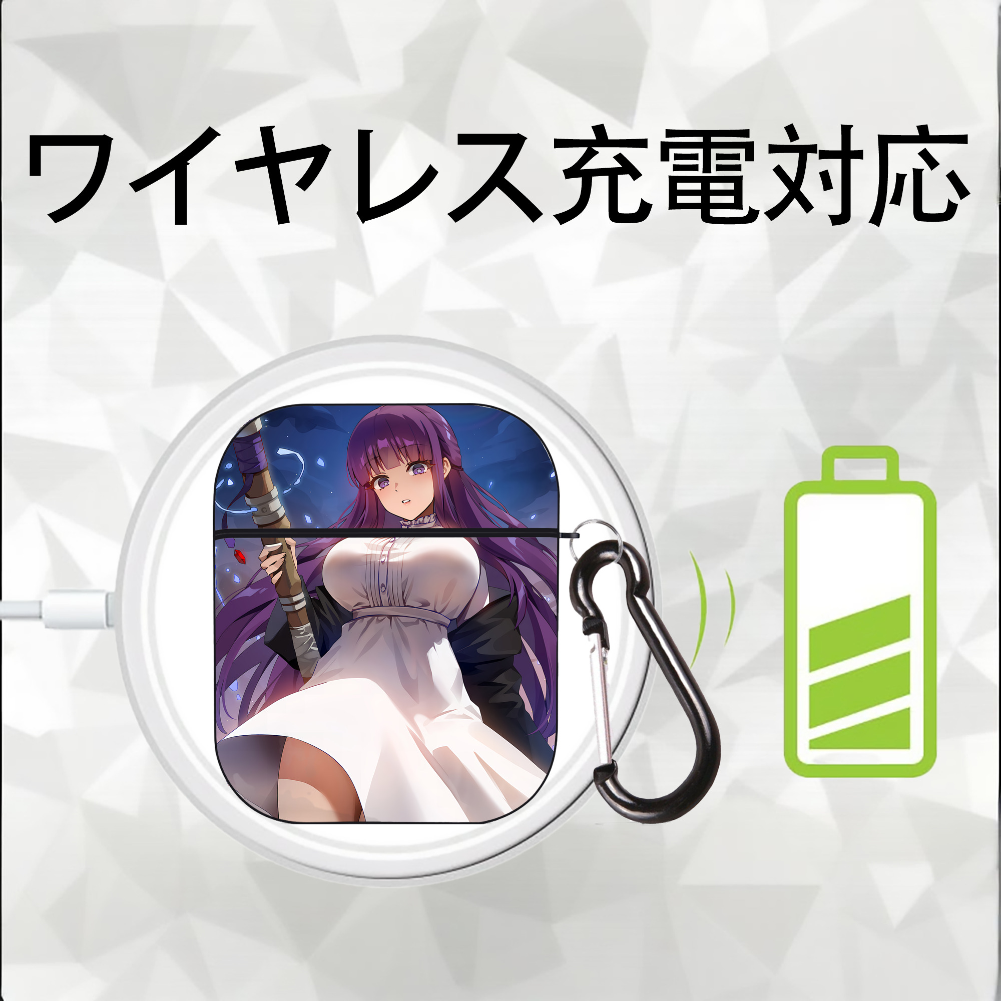 葬送のフリーレン Frieren AirPods 第2世代保護ケース ハードシェル ブラック 耐衝撃・防指紋・カラビナ付き