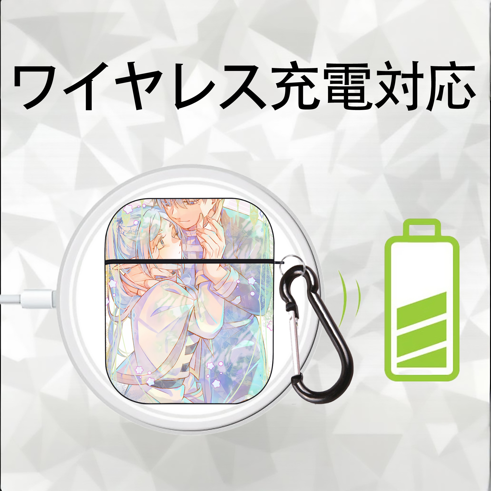 葬送のフリーレン Frieren AirPods 第2世代保護ケース ハードシェル ブラック 耐衝撃・防指紋・カラビナ付き
