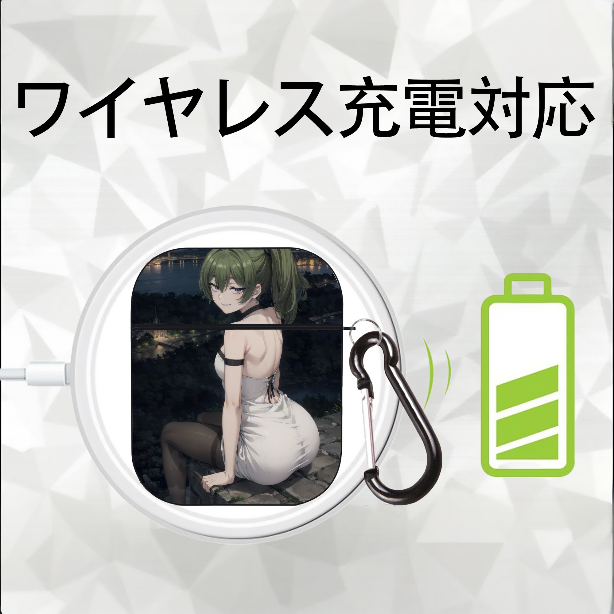 葬送のフリーレン Frieren AirPods 第2世代保護ケース ハードシェル ブラック 耐衝撃・防指紋・カラビナ付き