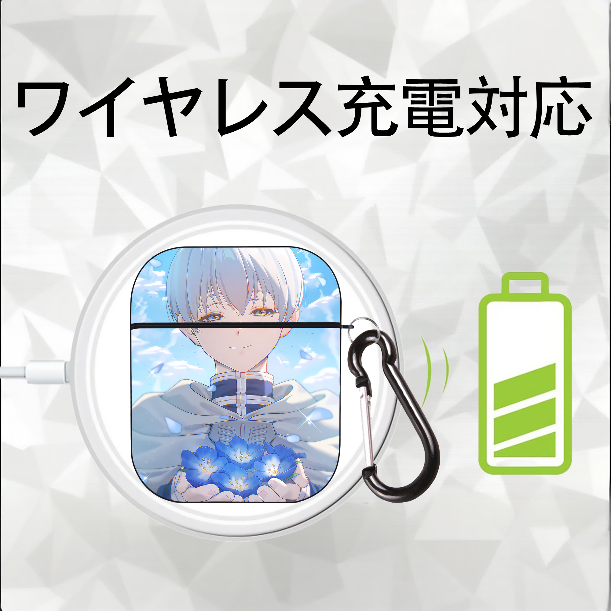 葬送のフリーレン Frieren AirPods 第2世代保護ケース ハードシェル ブラック 耐衝撃・防指紋・カラビナ付き