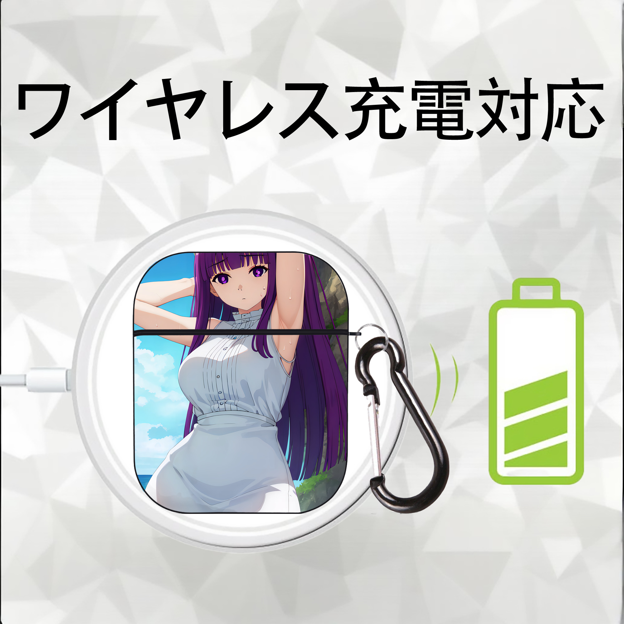 葬送のフリーレン Frieren AirPods 第2世代保護ケース ハードシェル ブラック 耐衝撃・防指紋・カラビナ付き