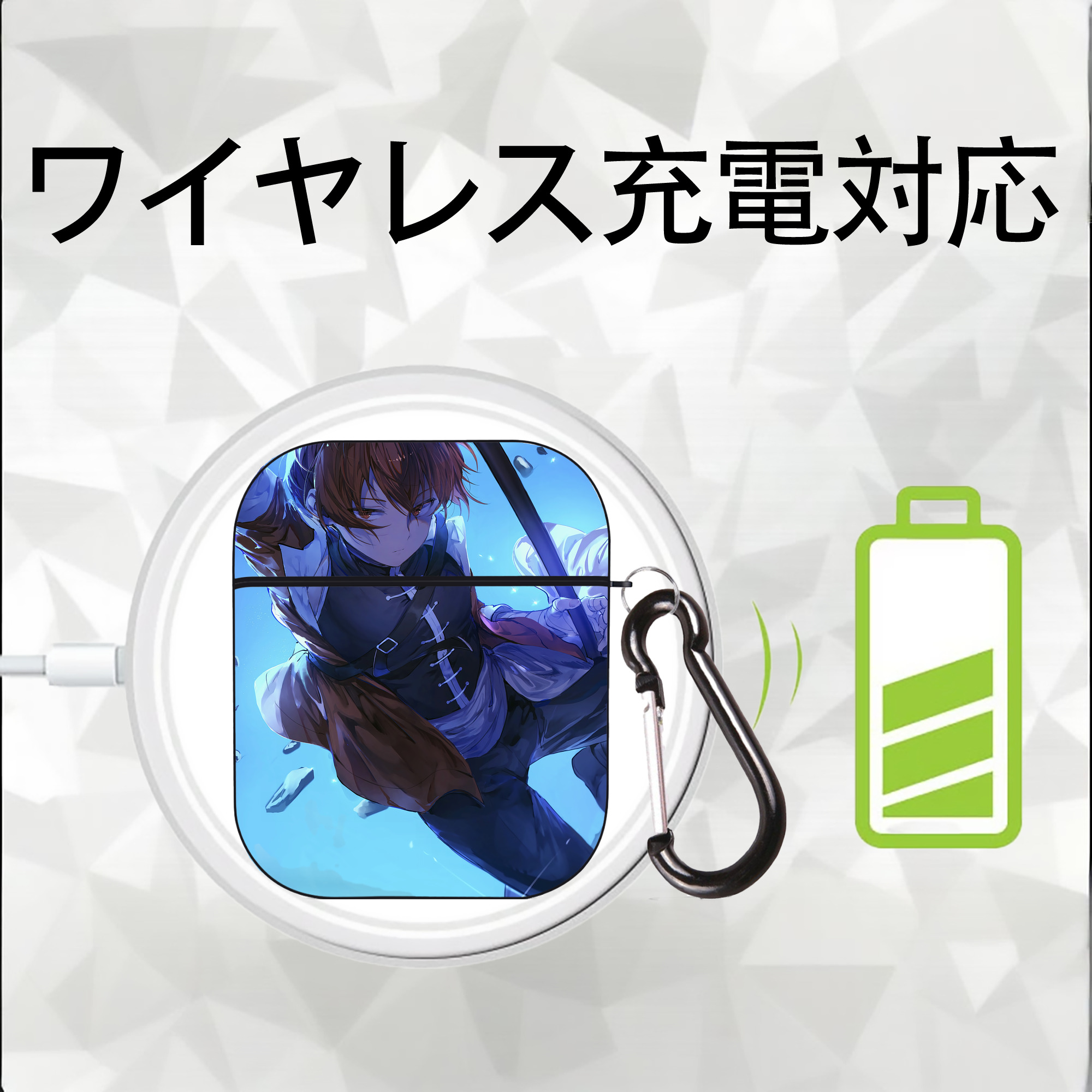 葬送のフリーレン Frieren AirPods 第2世代保護ケース ハードシェル ブラック 耐衝撃・防指紋・カラビナ付き