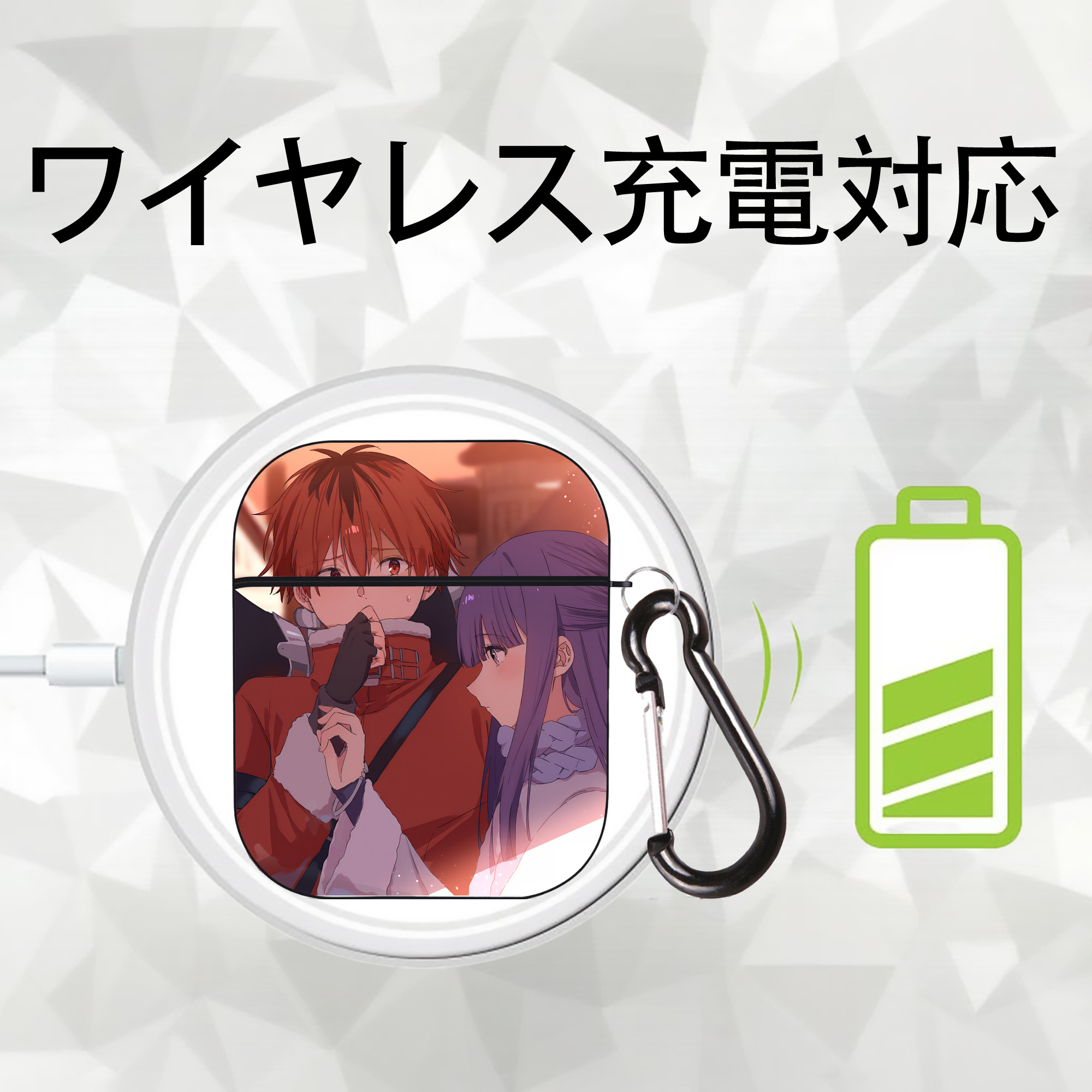 葬送のフリーレン Frieren AirPods 第2世代保護ケース ハードシェル ブラック 耐衝撃・防指紋・カラビナ付き