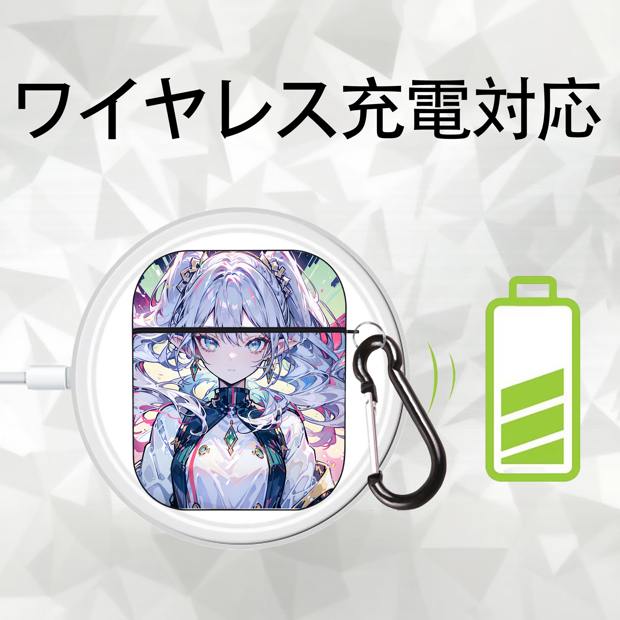 葬送のフリーレン Frieren AirPods 第2世代保護ケース ハードシェル ブラック 耐衝撃・防指紋・カラビナ付き