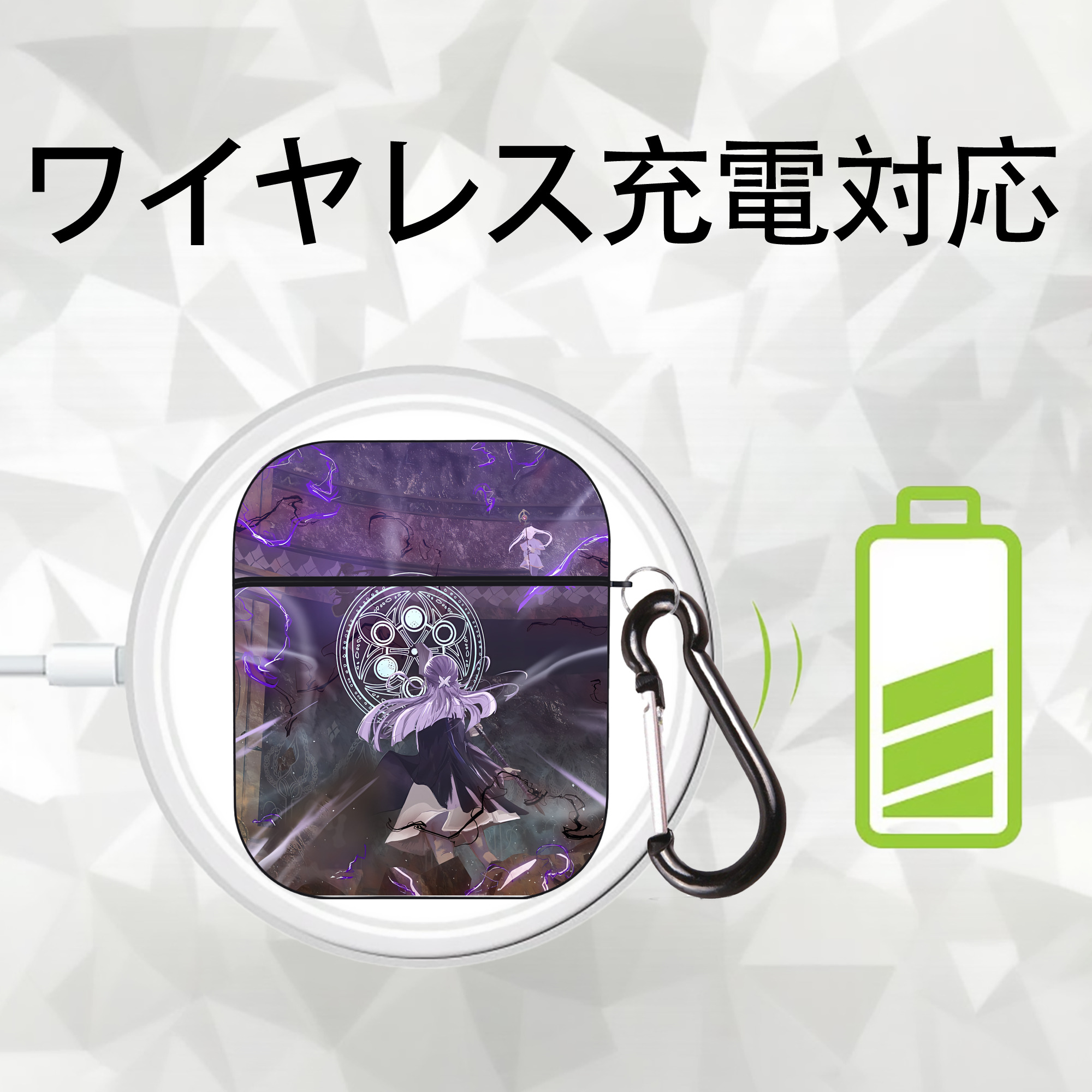 葬送のフリーレン Frieren AirPods 第2世代保護ケース ハードシェル ブラック 耐衝撃・防指紋・カラビナ付き