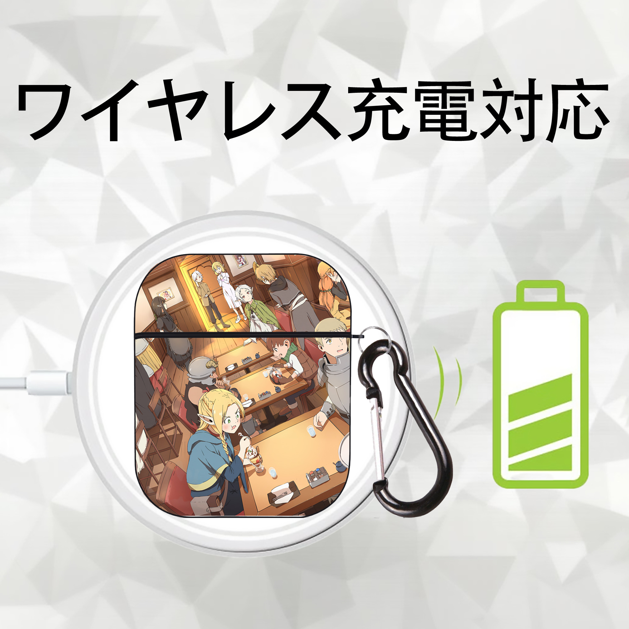 葬送のフリーレン Frieren AirPods 第2世代保護ケース ハードシェル ブラック 耐衝撃・防指紋・カラビナ付き