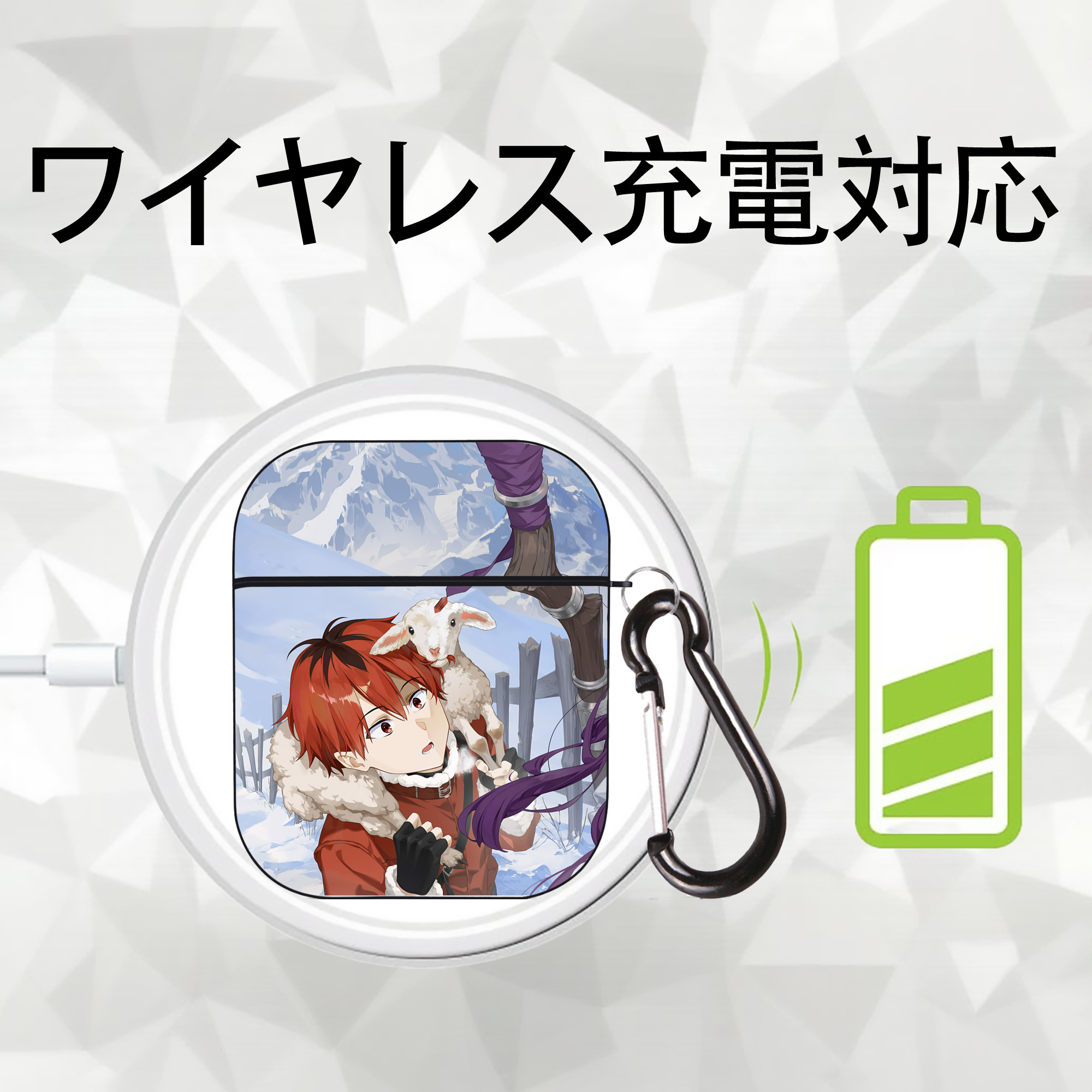 葬送のフリーレン Frieren AirPods 第2世代保護ケース ハードシェル ブラック 耐衝撃・防指紋・カラビナ付き
