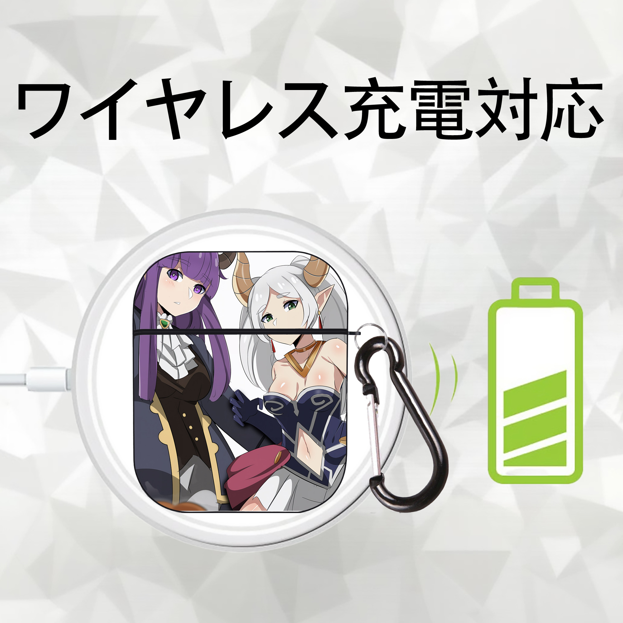 葬送のフリーレン Frieren AirPods 第2世代保護ケース ハードシェル ブラック 耐衝撃・防指紋・カラビナ付き