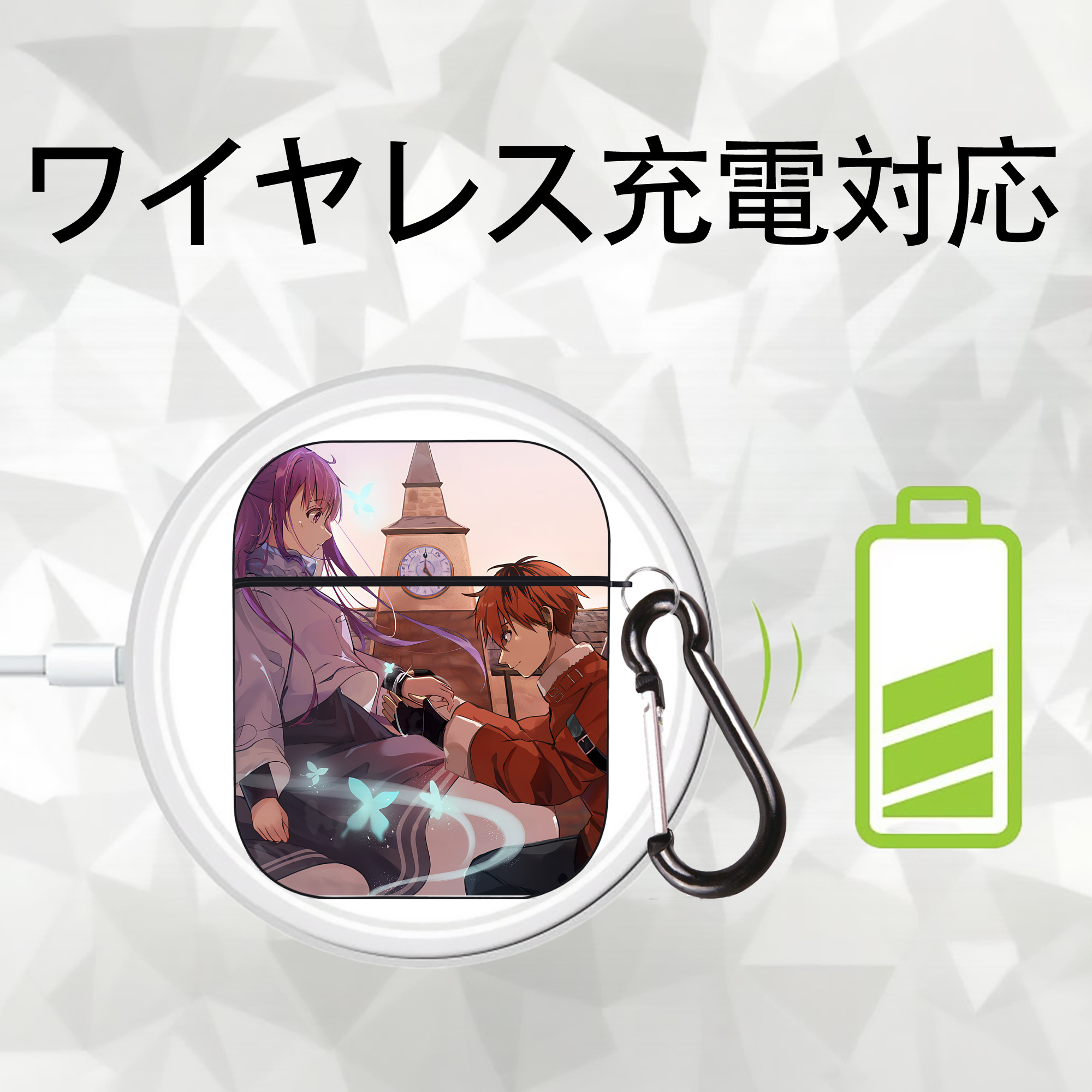 葬送のフリーレン Frieren AirPods 第2世代保護ケース ハードシェル ブラック 耐衝撃・防指紋・カラビナ付き
