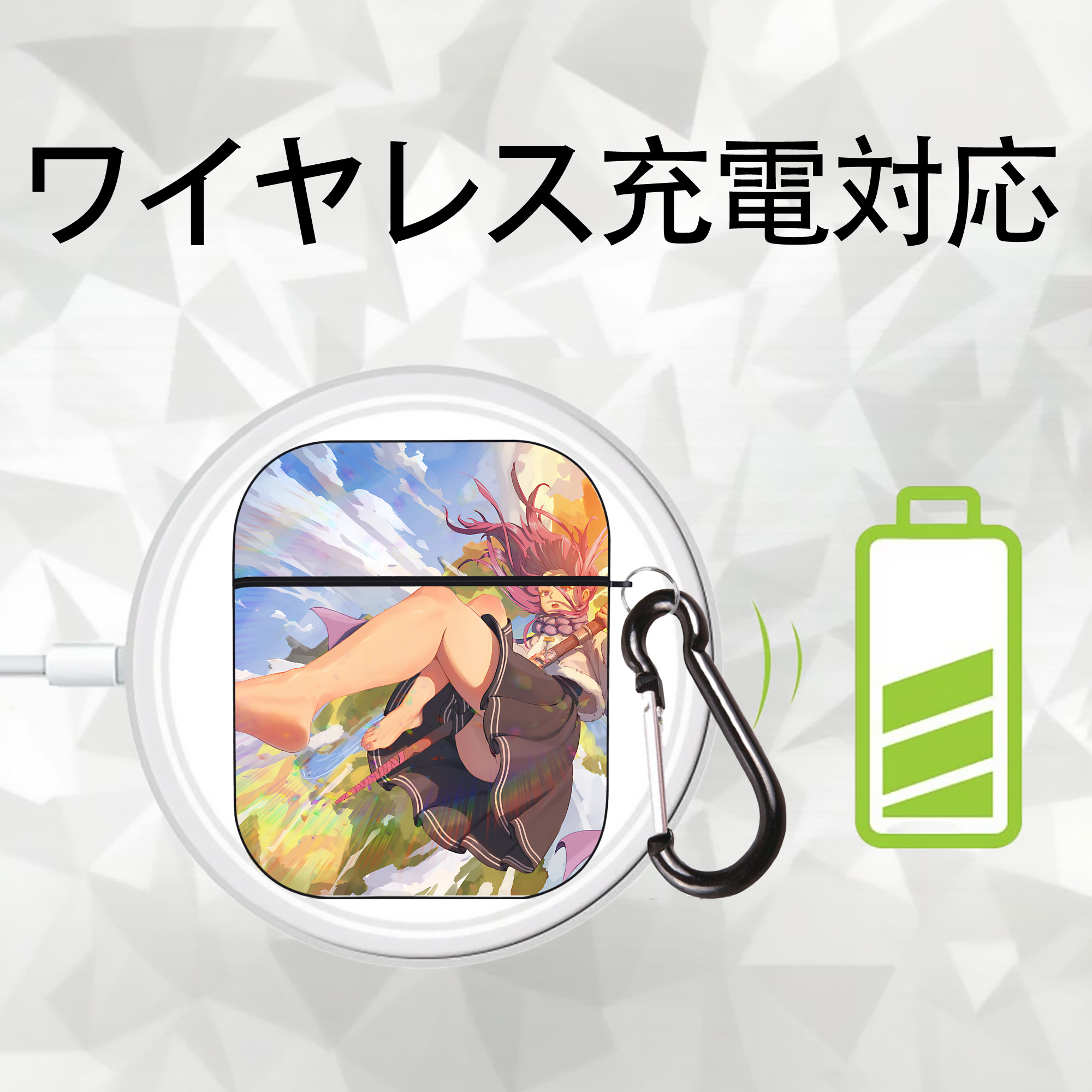 葬送のフリーレン Frieren AirPods 第2世代保護ケース ハードシェル ブラック 耐衝撃・防指紋・カラビナ付き